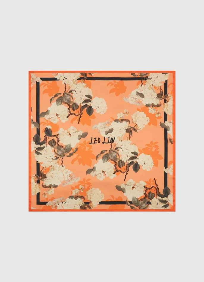 Scarves Women LEO LIN Small Scarf 8211 Hydrangea Print In Tangerine