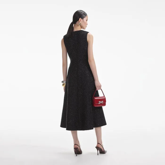Self Portrait Dresses Black Tinsel Boucle Buttoned Midi Dress 8211 Women