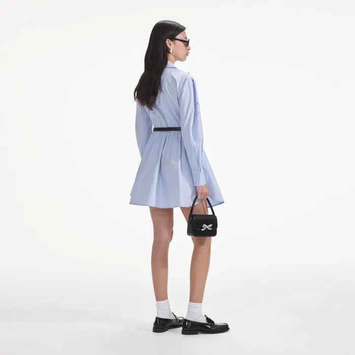 Self Portrait Dresses Blue Cotton Embellished Mini Dress 8211 Women