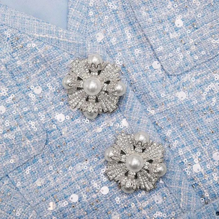 Self Portrait Dresses Blue Sequin Boucle Mini Jacket Dress 8211 Women