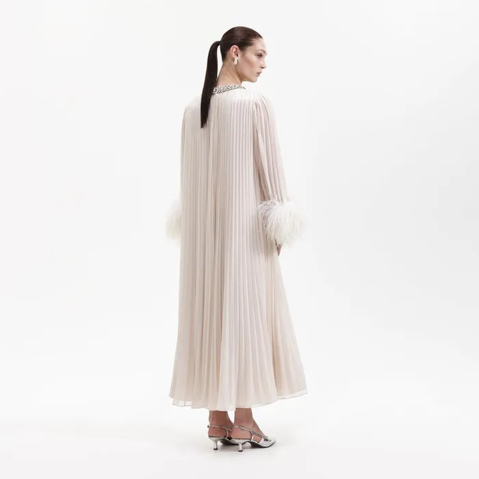 Self Portrait Dresses Cream Chiffon Feather Midi Dress 8211 Women