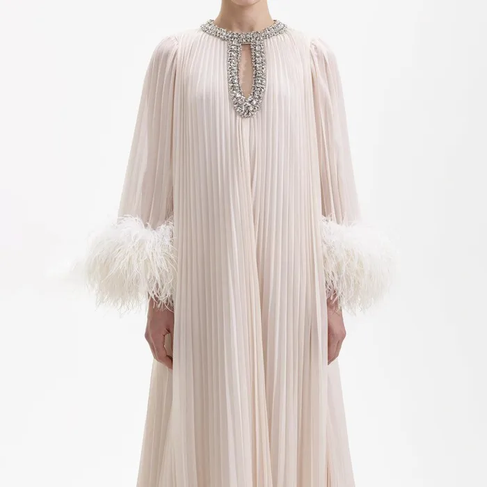 Self Portrait Dresses Cream Chiffon Feather Midi Dress 8211 Women