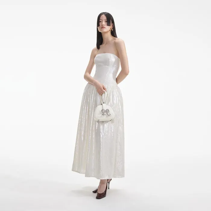 Self Portrait Dresses Cream Sequin Bandeau Midi Dress 8211 Women