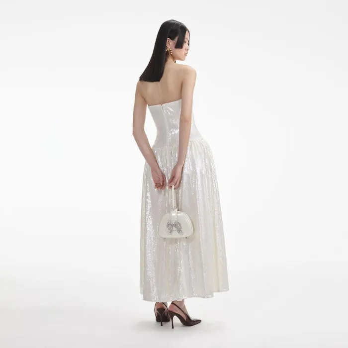 Self Portrait Dresses Cream Sequin Bandeau Midi Dress 8211 Women