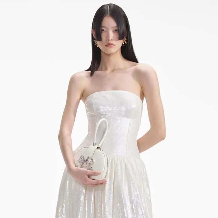 Self Portrait Dresses Cream Sequin Bandeau Midi Dress 8211 Women