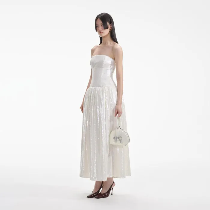 Self Portrait Dresses Cream Sequin Bandeau Midi Dress 8211 Women