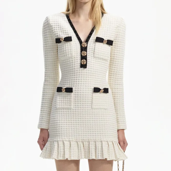 Self Portrait Dresses Cream Textured Knit Mini Dress 8211 Women