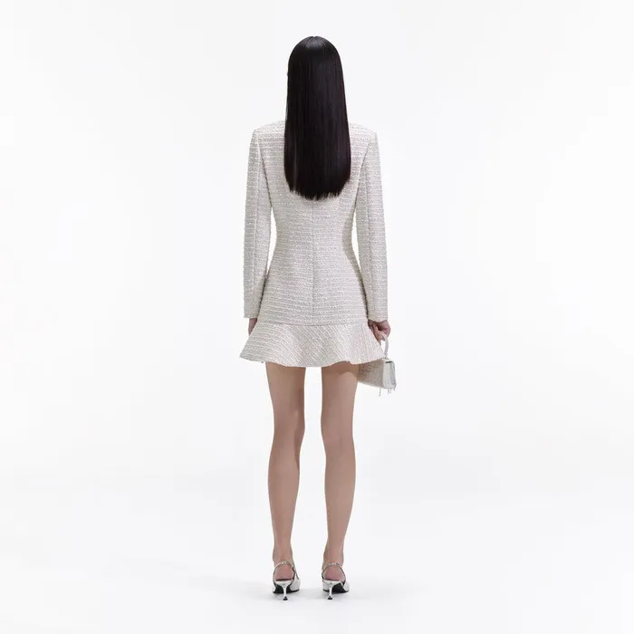 Self Portrait Dresses Gold Boucle Long Sleeve Mini Dress 8211 Women