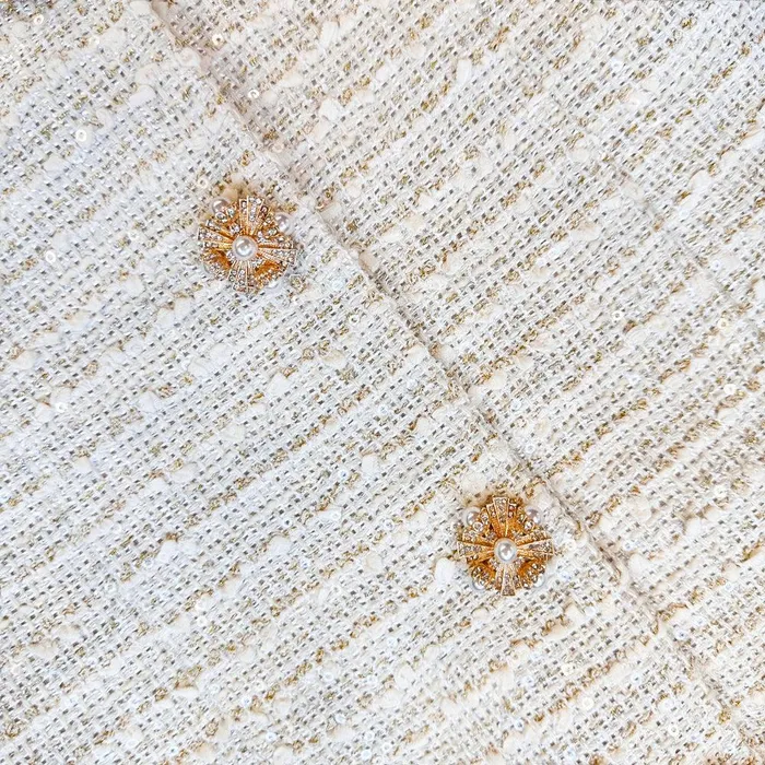 Self Portrait Dresses Gold Boucle Long Sleeve Mini Dress 8211 Women