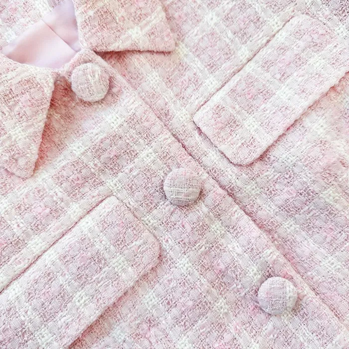 Self Portrait Dresses Pink Boucle Checked Mini Dress 8211 Women