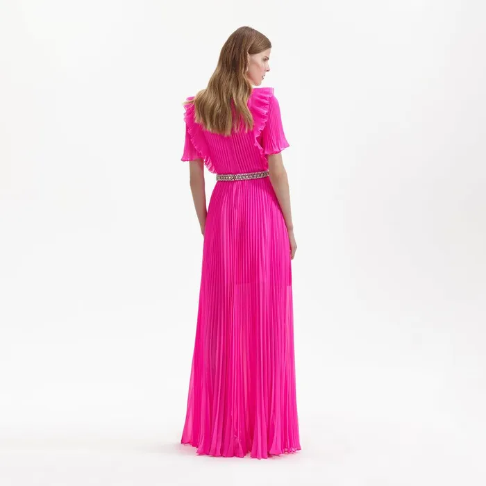 Self Portrait Dresses Pink Chiffon Diamante Maxi Dress 8211 Women