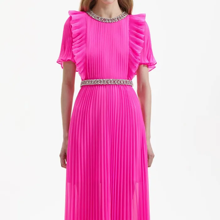 Self Portrait Dresses Pink Chiffon Diamante Maxi Dress 8211 Women