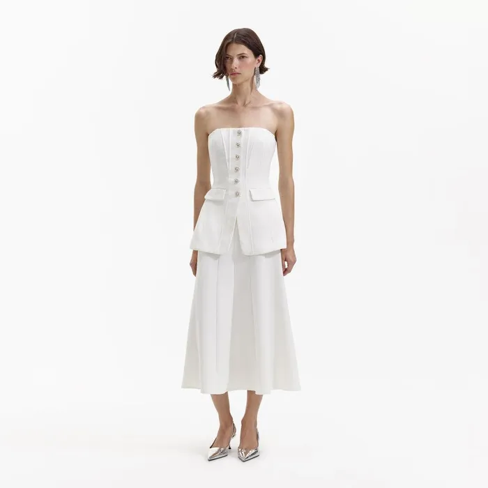 Self Portrait Dresses White Bandeau Crepe Midi Dress 8211 Women