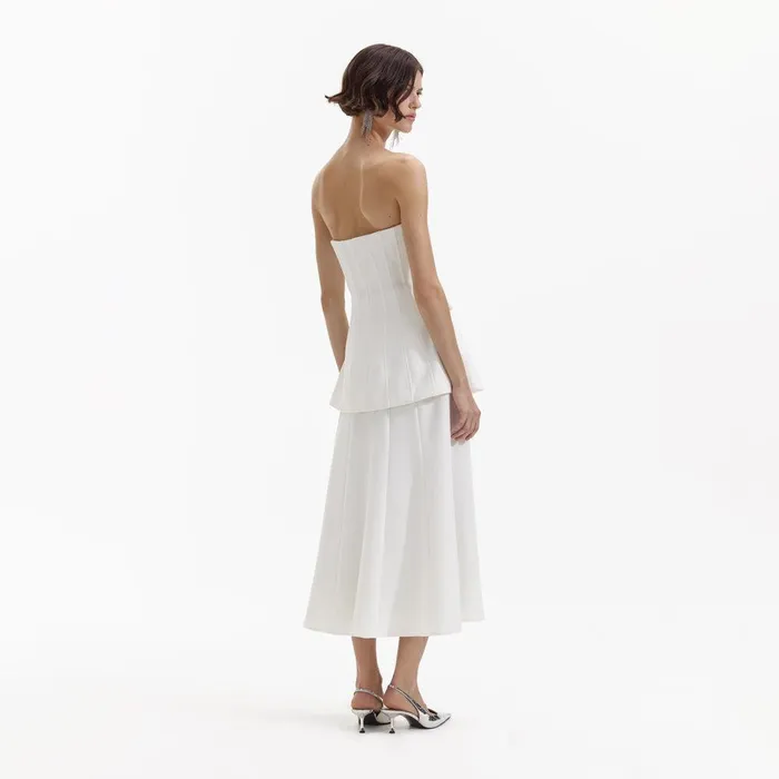 Self Portrait Dresses White Bandeau Crepe Midi Dress 8211 Women