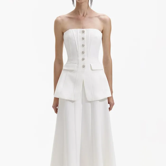 Self Portrait Dresses White Bandeau Crepe Midi Dress 8211 Women
