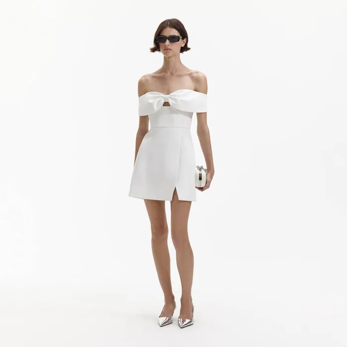 Self Portrait Dresses White Bow Crepe Mini Dress 8211 Women Self Portrait Dresses White Bow Crepe Mini Dress 8211 Women