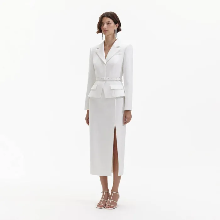 Self Portrait Dresses White Crepe Tailored Midi Dress 8211 Women
