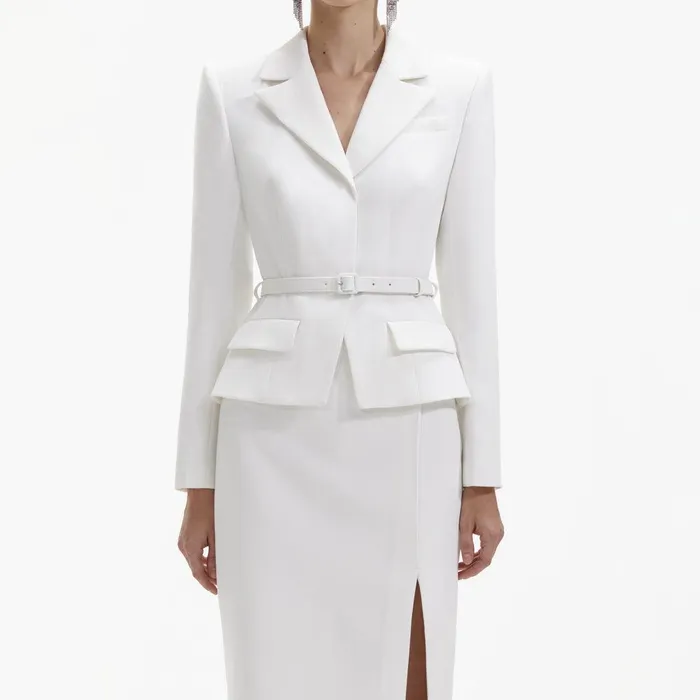 Self Portrait Dresses White Crepe Tailored Midi Dress 8211 Women