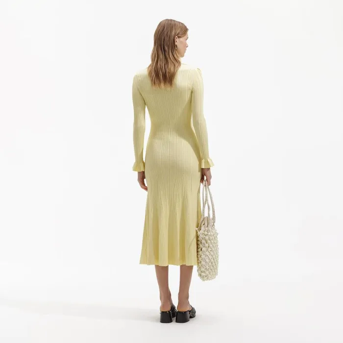 Self Portrait Dresses Yellow Ribbed Knit Midi Dress 8211 Women