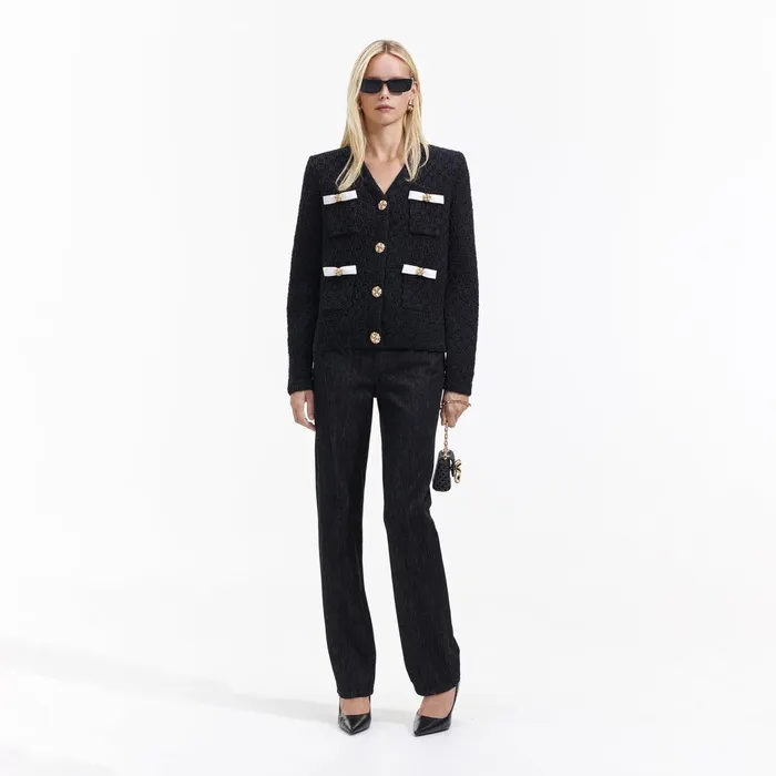 Self Portrait Outerwear Black Weave Cardigan 8211 Women