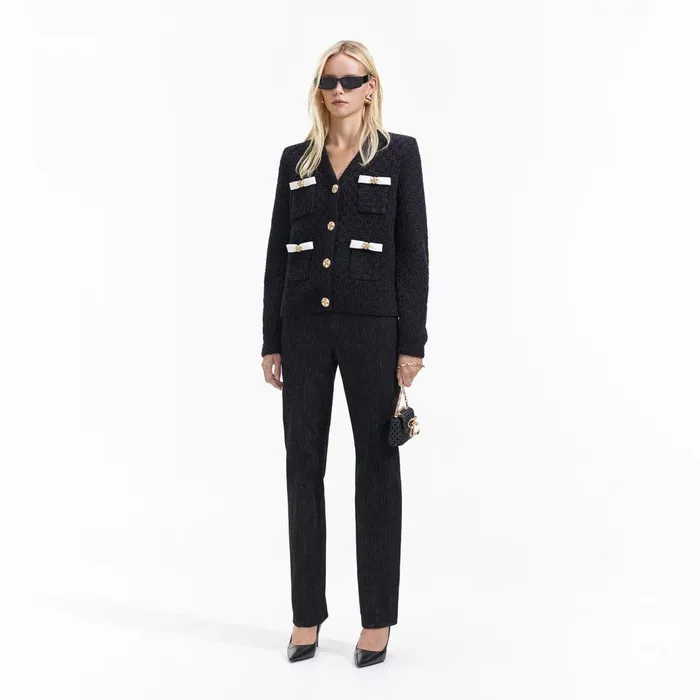 Self Portrait Outerwear Black Weave Cardigan 8211 Women