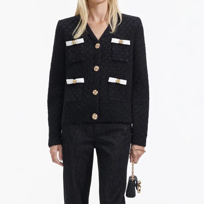 Self Portrait Outerwear Black Weave Cardigan 8211 Women