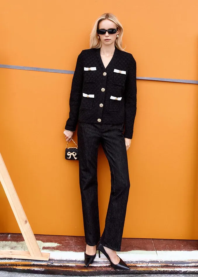 Self Portrait Outerwear Black Weave Cardigan 8211 Women
