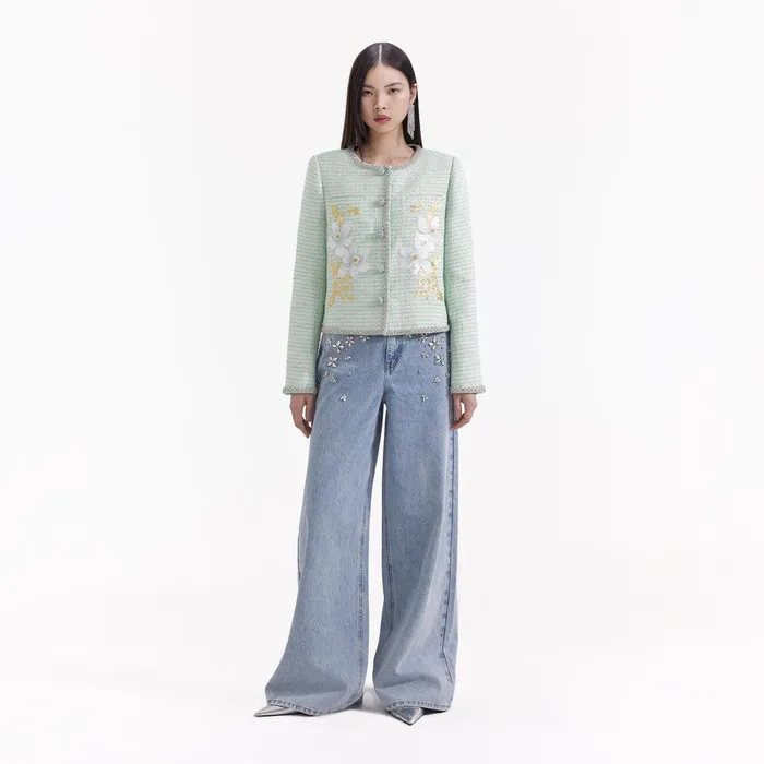Self Portrait Outerwear Mint Hand Embroidered Daffodil Boucle Jacket 8211 Women Self Portrait Outerwear Mint Hand Embroidered Daffodil Boucle Jacket 8211 Women