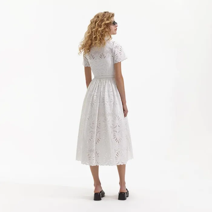Self Portrait Swim and Resort White Cotton Embroidery Midi Dress 8211 Women