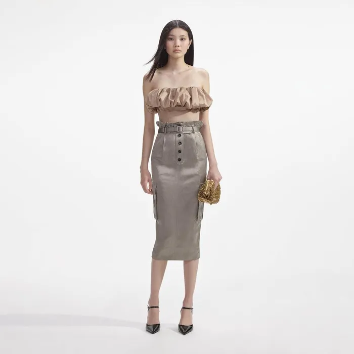Self Portrait Tops Beige Taffeta Bandeau Top 8211 Women