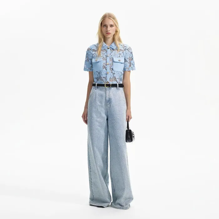 Self Portrait Tops Blue Lace Collar Top 8211 Women