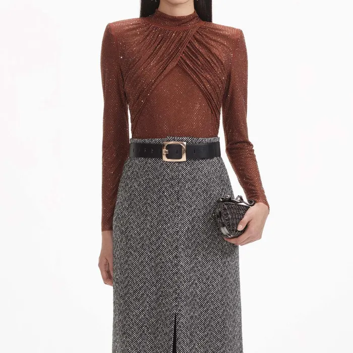 Self Portrait Tops Brown Rhinestone Mesh Top 8211 Women