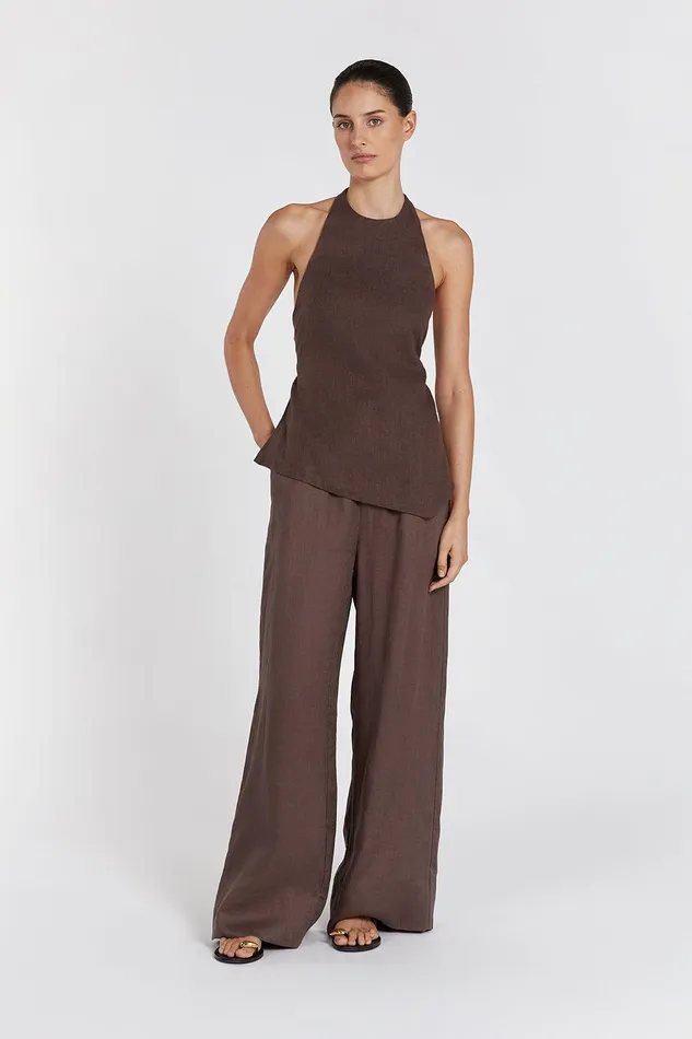 SERENA CHOC LINEN ASYM HALTER TOP Women DISSH Tops