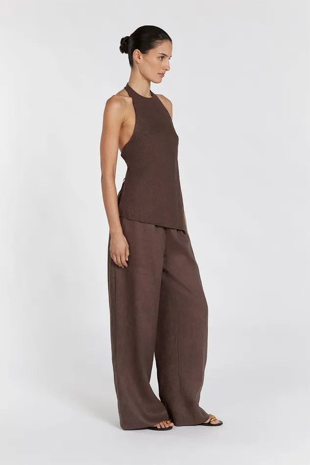 SERENA CHOC LINEN ASYM HALTER TOP Women DISSH Tops