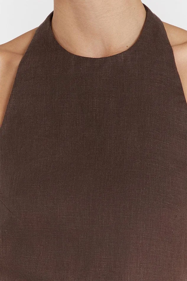 SERENA CHOC LINEN ASYM HALTER TOP Women DISSH Tops
