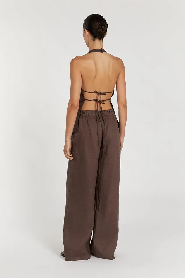 SERENA CHOC LINEN ASYM HALTER TOP Women DISSH Tops