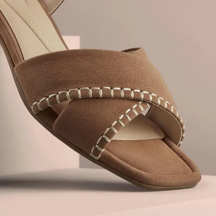 Serina 35 Cross Tan Suede Women Clarks Sandals and Flip Flops