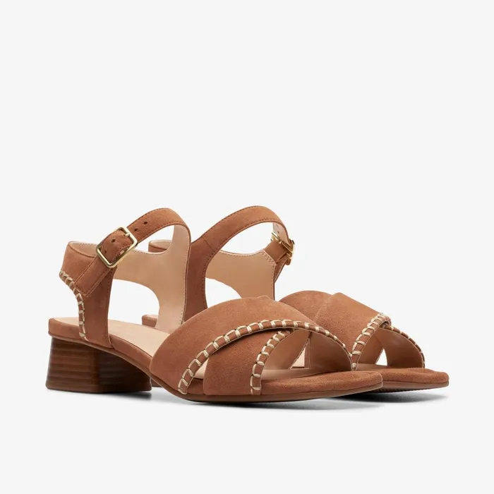 Serina 35 Cross Tan Suede Women Clarks Sandals and Flip Flops