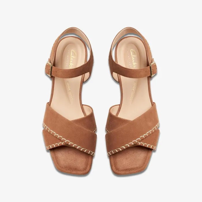Serina 35 Cross Tan Suede Women Clarks Sandals and Flip Flops