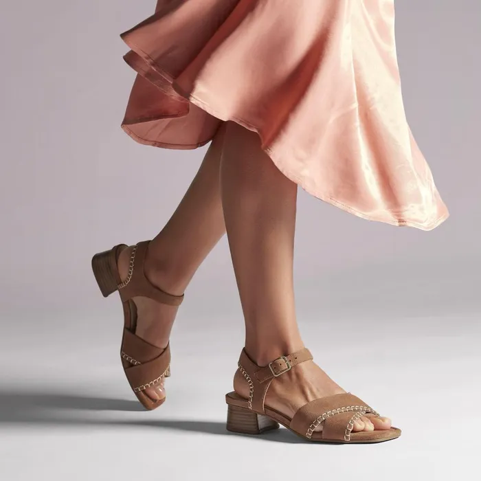 Serina 35 Cross Tan Suede Women Clarks Sandals and Flip Flops