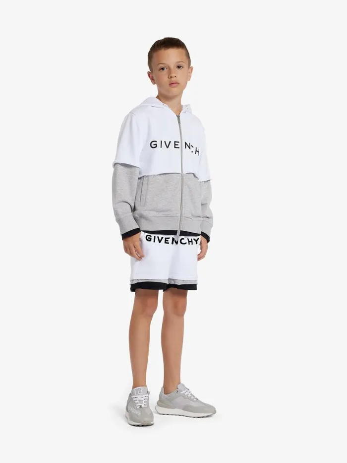 Sewn and Layer Hoodie In Fleece Greywhite Kids Givenchy
