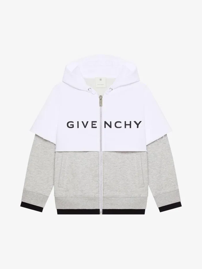 Sewn and Layer Hoodie In Fleece Greywhite Kids Givenchy