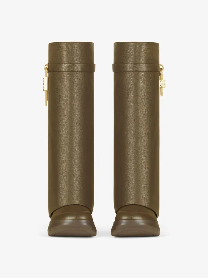 Shark Lock Biker Boots In Grained Leather Dark Khaki Women Givenchy Shark Lock