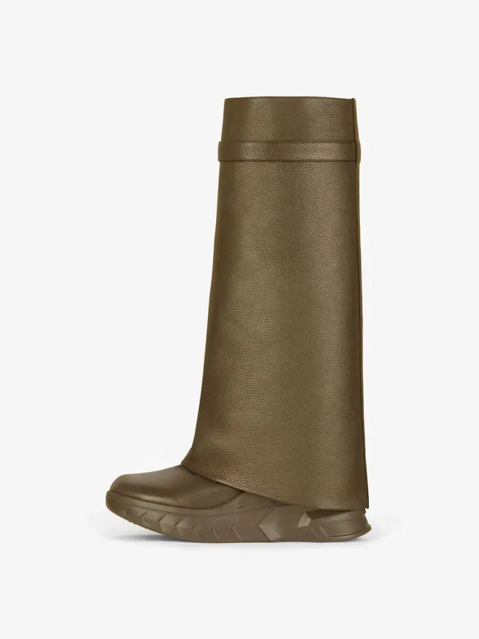 Shark Lock Biker Boots In Grained Leather Dark Khaki Women Givenchy Shark Lock