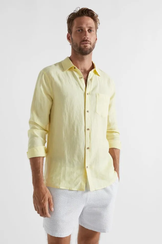 Shirts Man Seed Heritage Linen Shirt Pale Yellow
