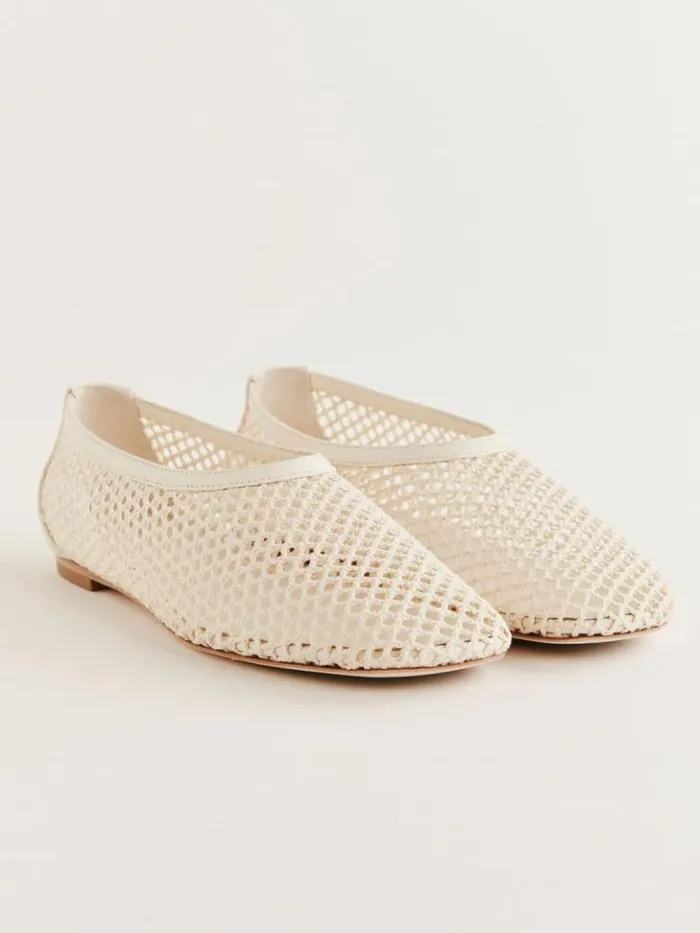 Shoes The Reformation Britt Ballet Flat Ivory Crochet