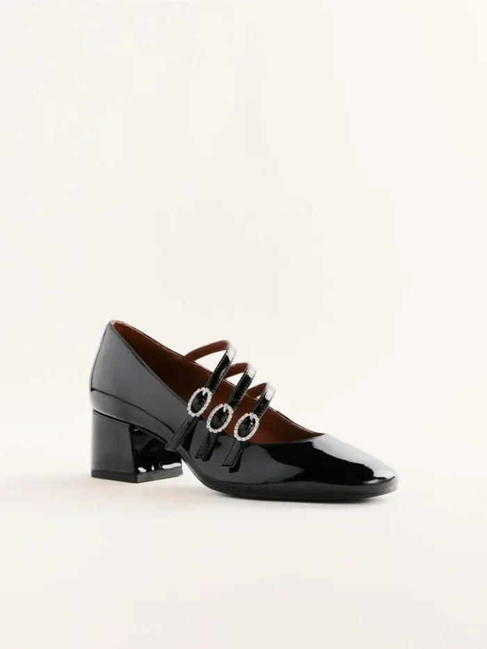 Shoes The Reformation Mimi Buckle Pump Black Patent