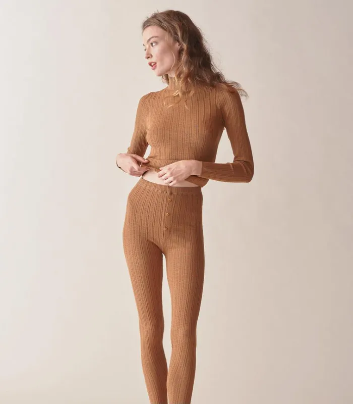 Shop LETO KNIT PANT Toasted Pecan DEN Knitwear