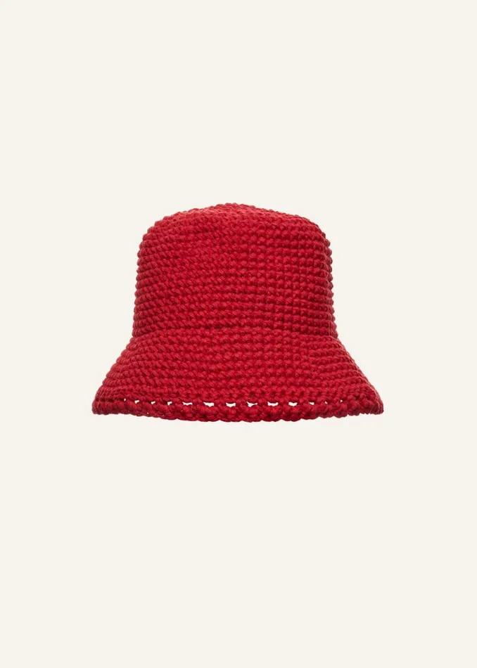 Shop Magda Butrym Accessories Handmade Wide Brim Crochet Bucket Hat In Red