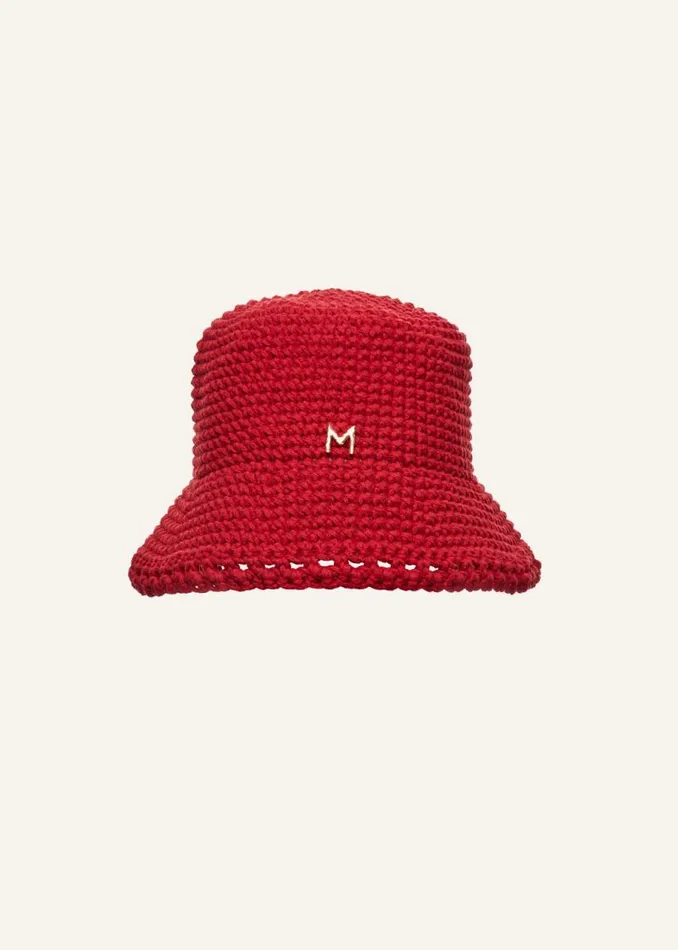 Shop Magda Butrym Accessories Handmade Wide Brim Crochet Bucket Hat In Red Shop Magda Butrym Accessories Handmade Wide Brim Crochet Bucket Hat In Red